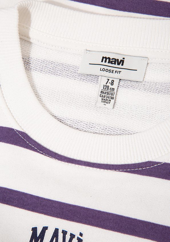 Purple Striped Sweatshirt with Logo Print