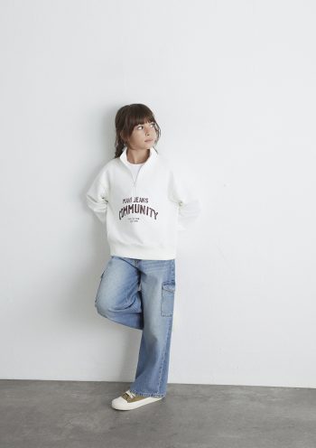 Printed Half-Zip Ecru Sweatshirt