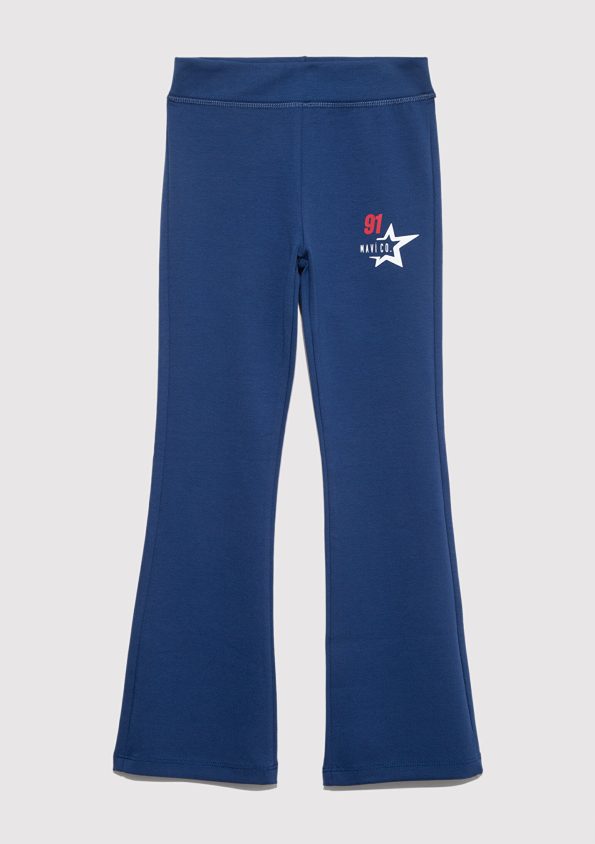 Navy Blue Flared Printed Leggings