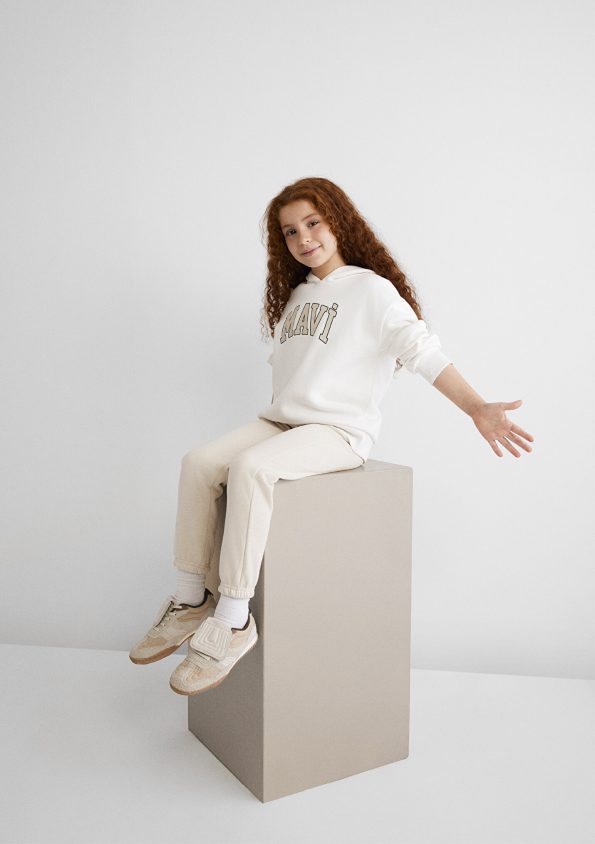Blue Logo Printed Hooded White Sweatshirt