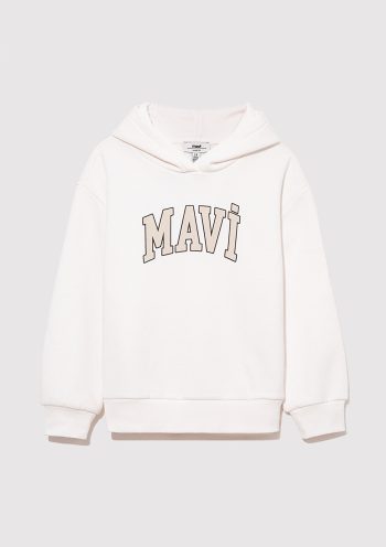 Blue Logo Printed Hooded White Sweatshirt