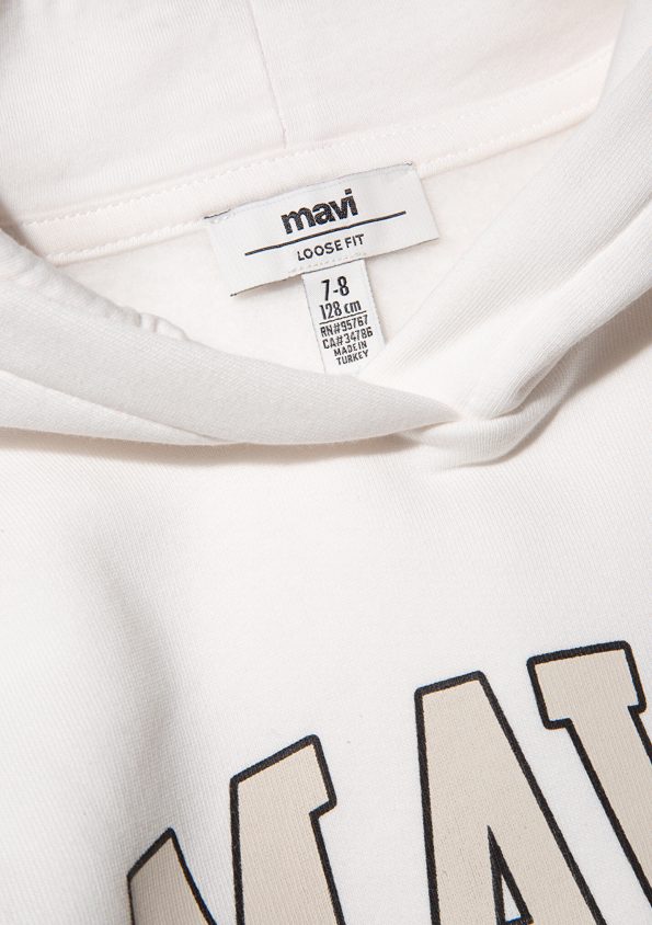Blue Logo Printed Hooded White Sweatshirt