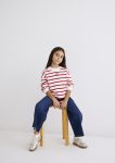 Red Striped Sweatshirt with Blue Logo Print