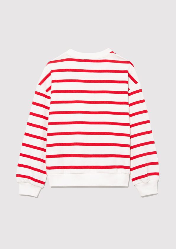 Red Striped Sweatshirt with Blue Logo Print
