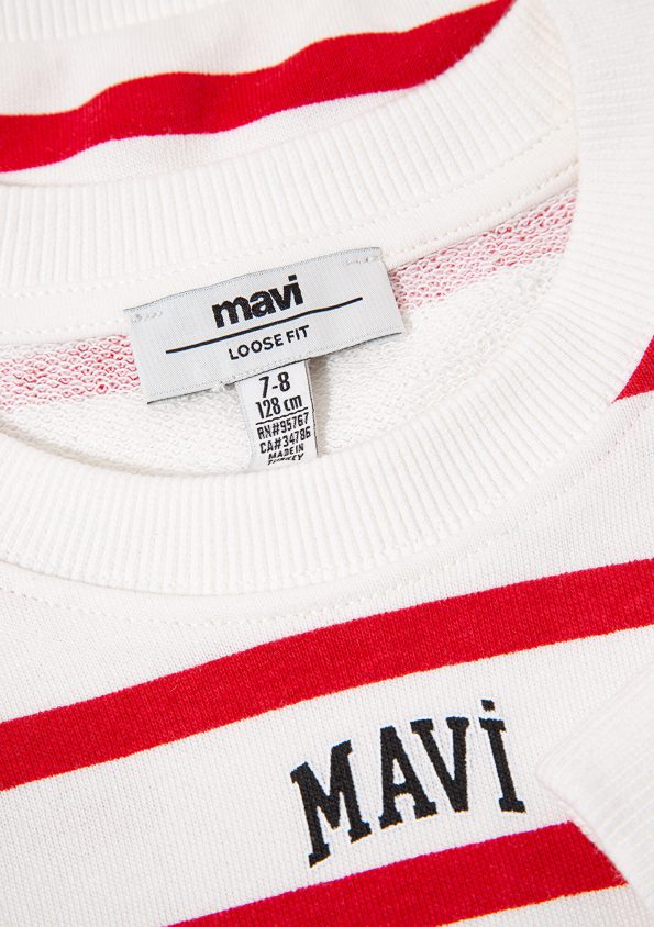 Red Striped Sweatshirt with Blue Logo Print