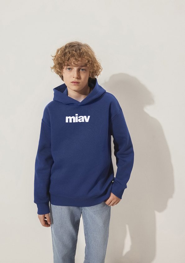 Meow Printed Blue Hoodie for Kids