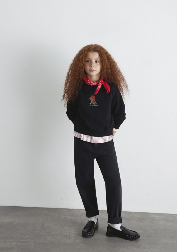 Black Sweatshirt with Dog Embroidery