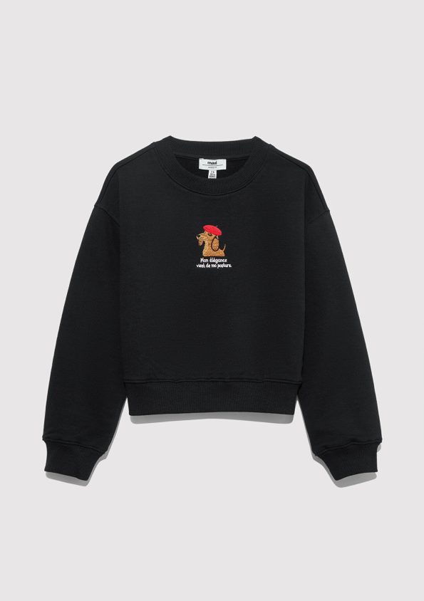 Black Sweatshirt with Dog Embroidery