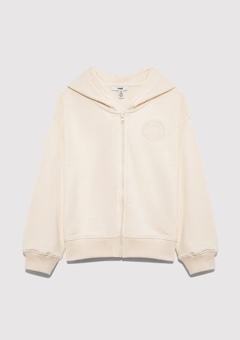 Beige Zip-Up Sweatshirt with Mavi Patch Logo