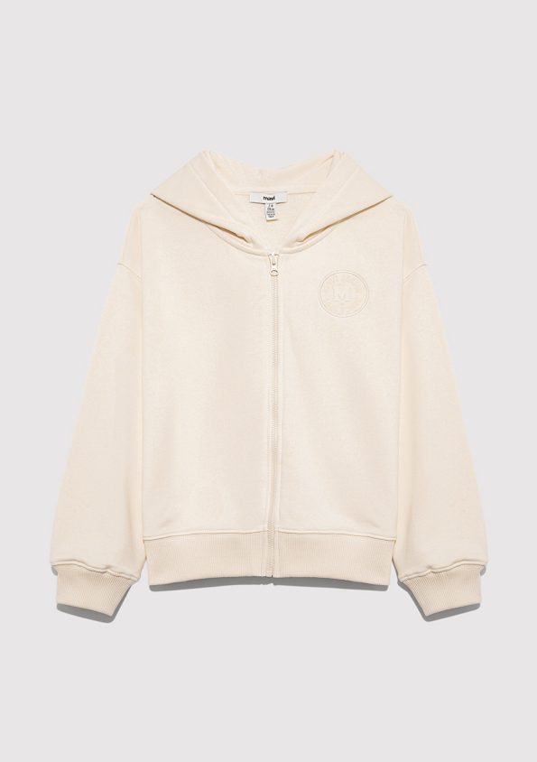Beige Zip-Up Sweatshirt with Mavi Patch Logo