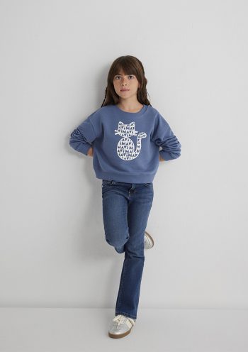 Blue Cat Print Blue Sweatshirt
