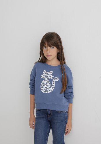 Blue Cat Print Blue Sweatshirt