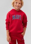 Red Hoodie with Blue Logo Print