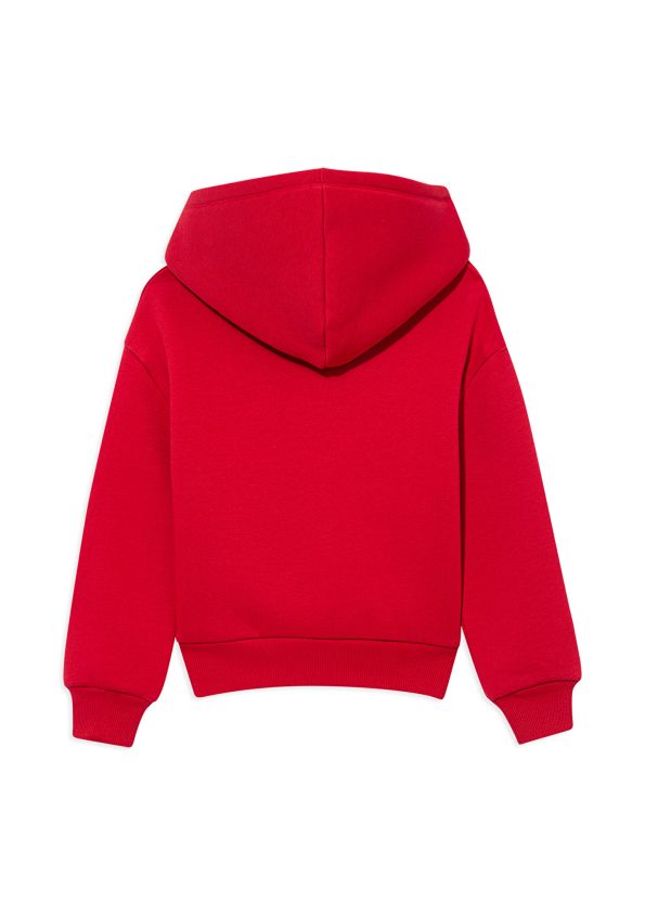 Red Hoodie with Blue Logo Print