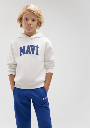 White Hooded Sweatshirt with Blue Logo