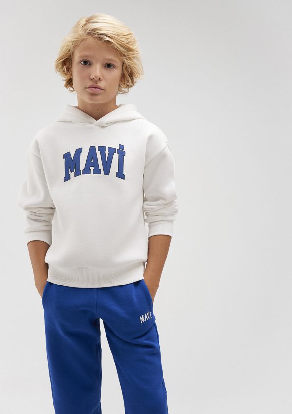 White Hooded Sweatshirt with Blue Logo