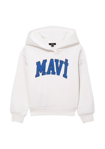 White Hooded Sweatshirt with Blue Logo