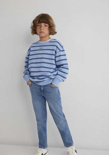 Blue Logo Striped Blue Sweatshirt