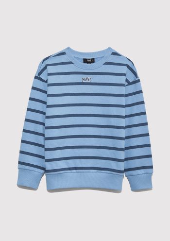 Blue Logo Striped Blue Sweatshirt