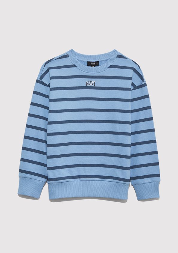 Blue Logo Striped Blue Sweatshirt