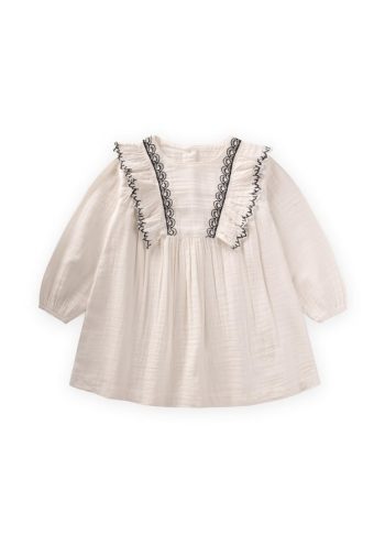 Embroidered Ruffled Seasonal Dress for Ages 1-8 in Ecru