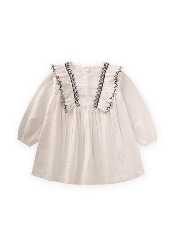 Embroidered Ruffled Seasonal Dress for Ages 1-8 in Ecru