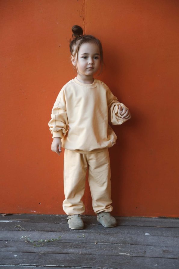 Pastel Yellow Printed Sweatshirt and Pants Set