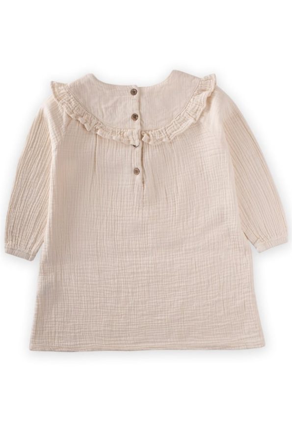Embroidered Muslin Dress for Ages 2-8 Cream