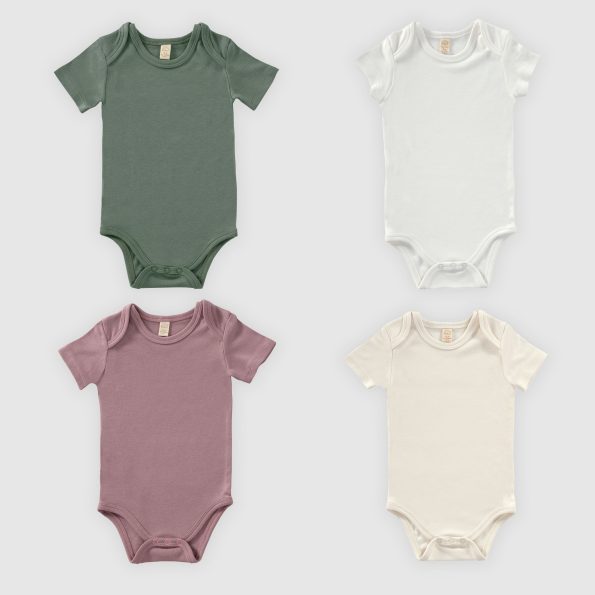 Softly Colors Short Sleeve Baby Bodysuit Set - 4 Pieces