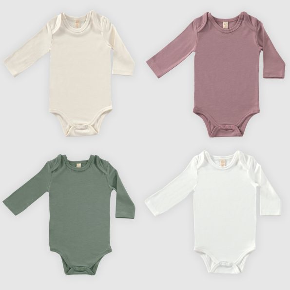 Softly Colors Long Sleeve Baby Bodysuit Set - 4 Pieces