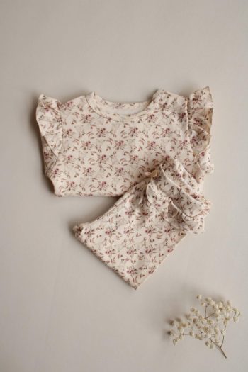 Ruffled Bunny Print Bodysuit and Leggings Set