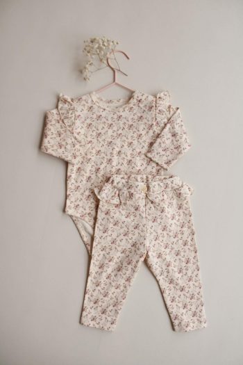 Ruffled Bunny Print Bodysuit and Leggings Set