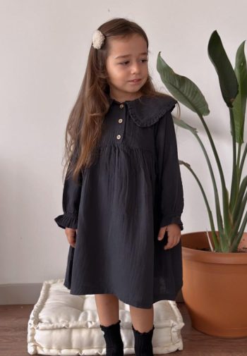 Collared Seasonal Dress for Ages 2-10 in Anthracite