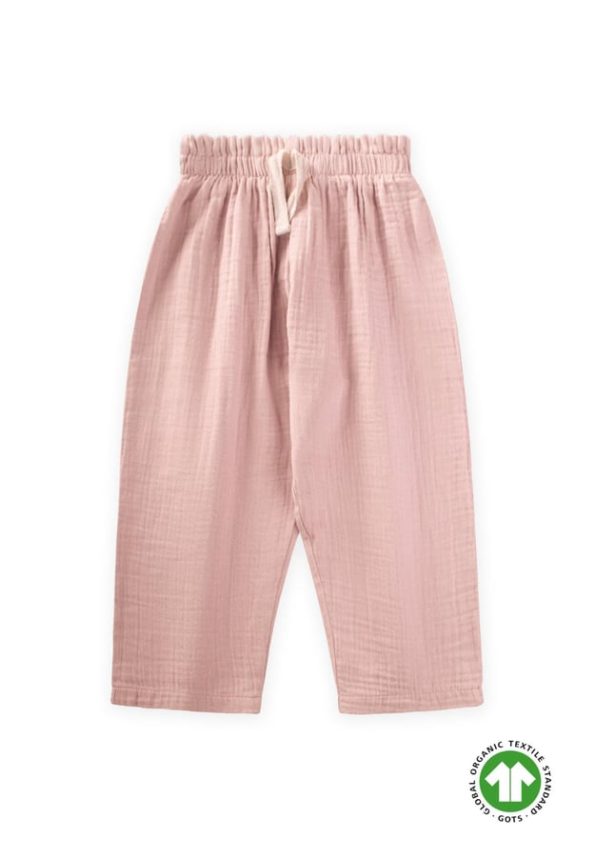 Organic Ruffled Wide Leg Muslin Pants for Ages 1-8 in Blush Pink