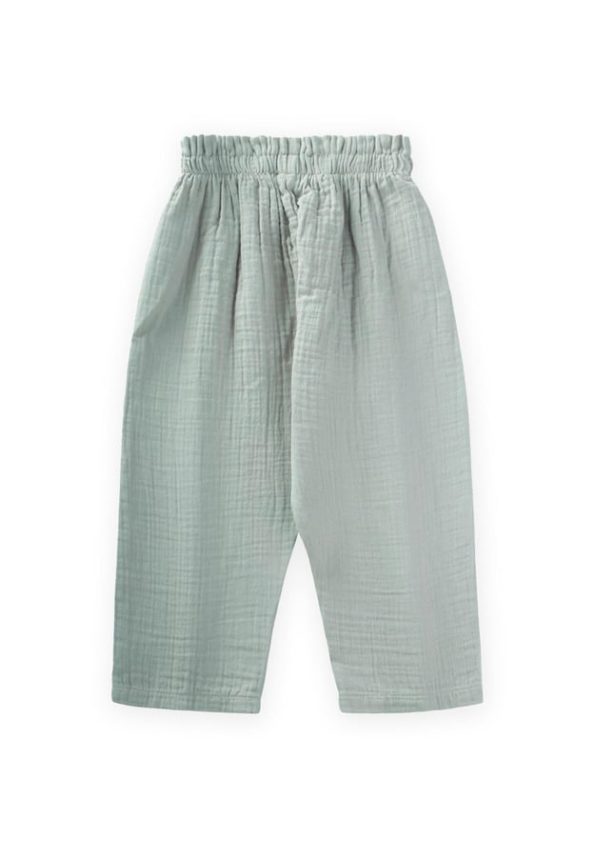 Ruffled Waist Wide Cut Muslin Pants 1-8 Years Mint Green