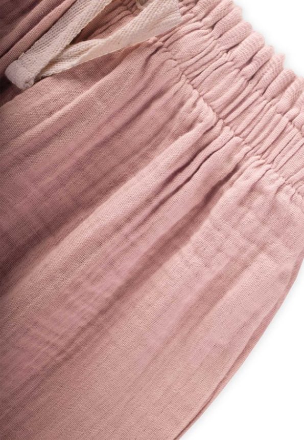 Organic Ruffled Wide Leg Muslin Pants for Ages 1-8 in Blush Pink