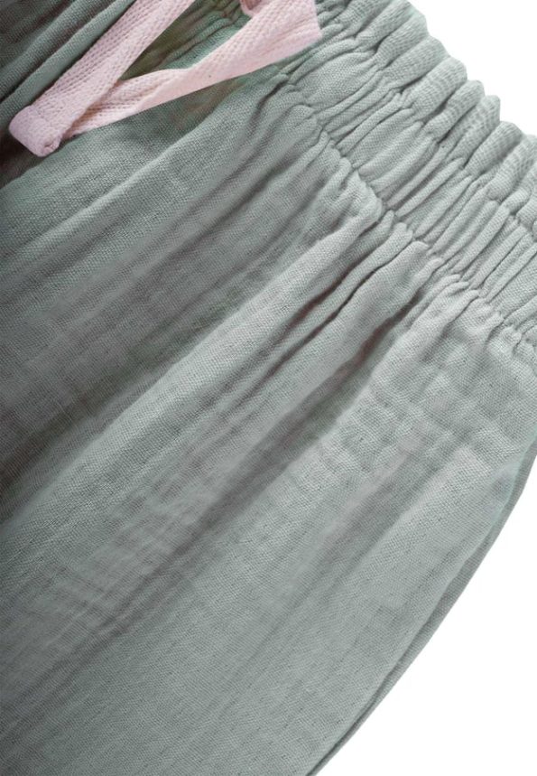 Ruffled Waist Wide Cut Muslin Pants 1-8 Years Mint Green
