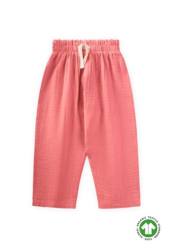 Organic Ruffled Wide-Leg Muslin Pants for Kids 1-8 Years Coral