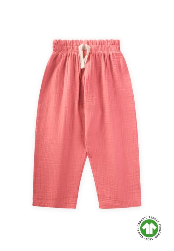 Organic Ruffled Wide-Leg Muslin Pants for Kids 1-8 Years Coral