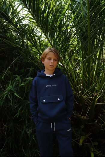 Boys' Cotton Navy Blue Hooded Printed Tracksuit