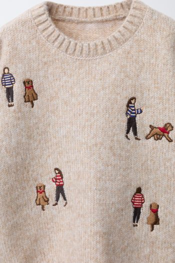 Embroidered Knit Sweater with Wool