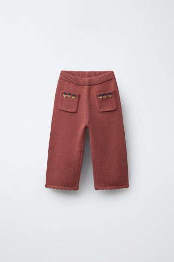 Embroidered Floral Knit Trousers