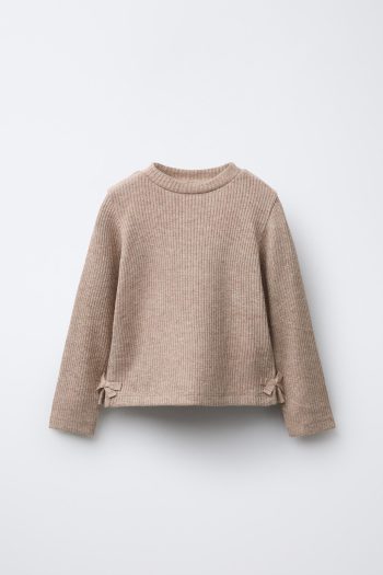 Ribbed Shiny Bow T-Shirt