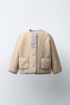 Faux Shearling Jacket with Floral Piping