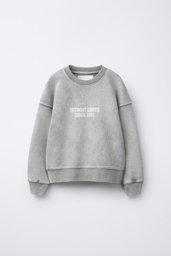 Faded Effect Slogan Sweatshirt