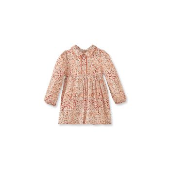 Floral Velvet Trim Orange Cotton Dress for Girls