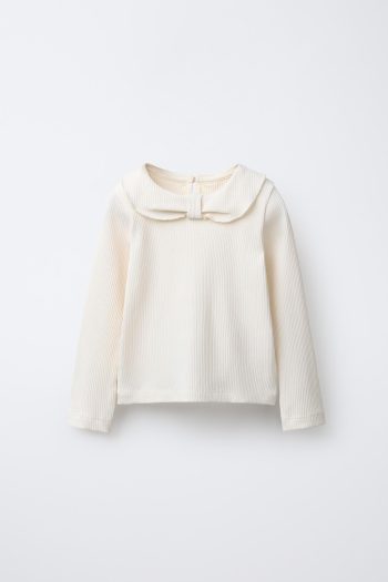 Ribbed T-Shirt with Peter Pan Collar