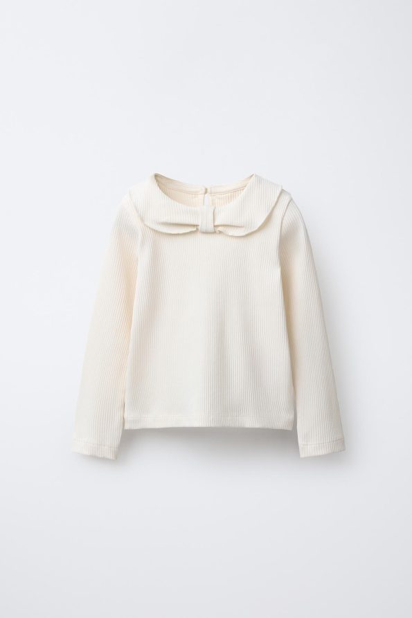 Ribbed T-Shirt with Peter Pan Collar