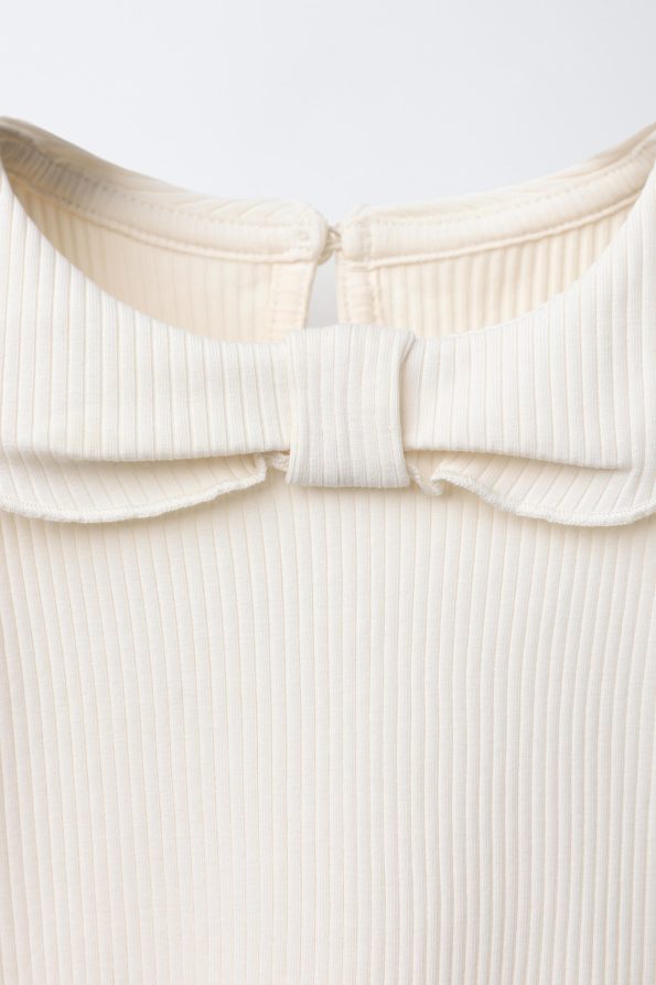 Ribbed T-Shirt with Peter Pan Collar