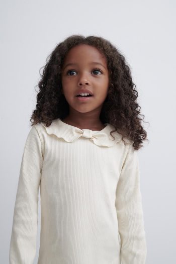 Ribbed T-Shirt with Peter Pan Collar